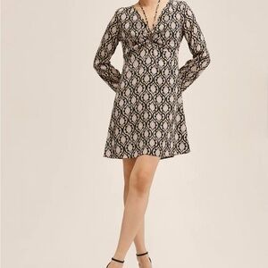 Mango Black and Pink Long Sleeve Dress